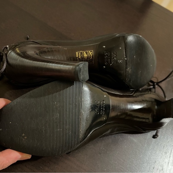 Gucci Brown Pleated Lambskin Leather Ankle Wrap Booties Size 37.5/US 7 - Picture 7 of 15